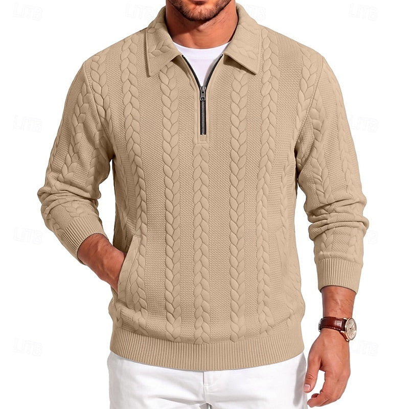 Kessoro men's textured quarter-zip knit sweater in one of five colourways, view 10 of 10