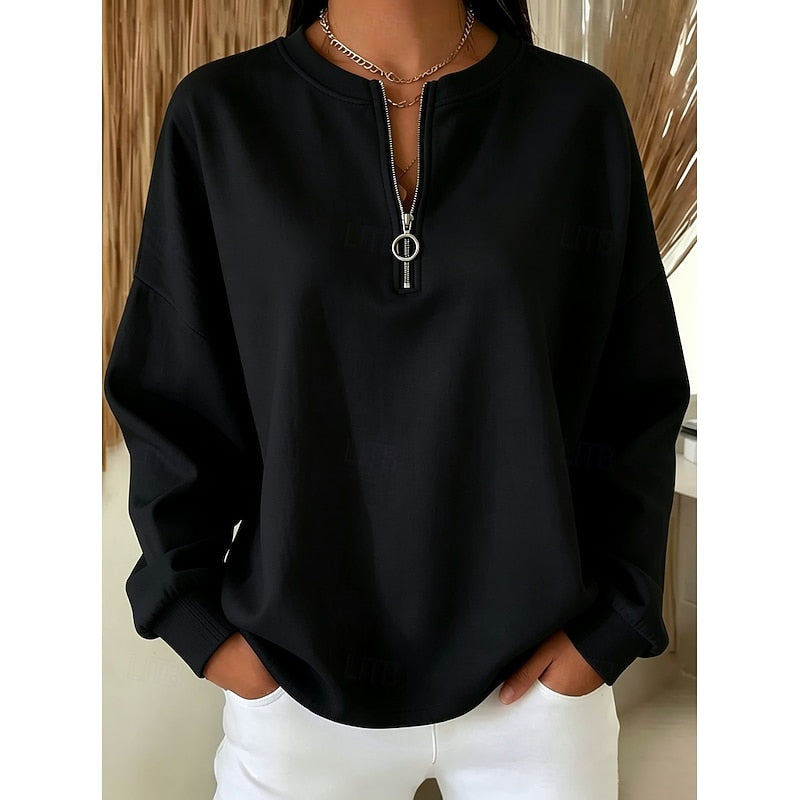Kessoro women's quarter-zip high-neck relaxed sweatshirt in white, blue, black and pink - view 3