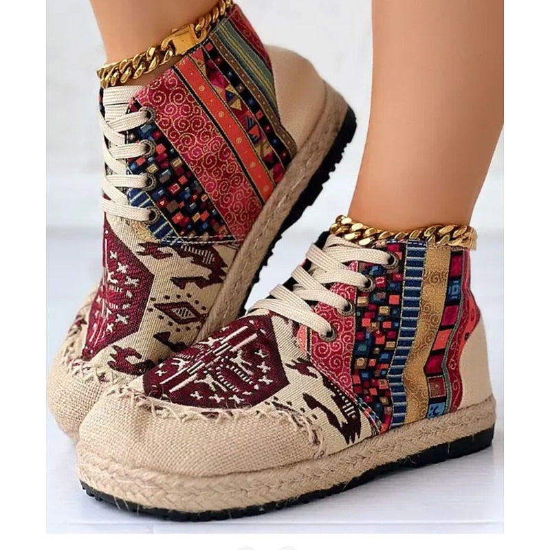 Kessoro women's boho woven pattern platform high-top sneakers in red and blue - view 10