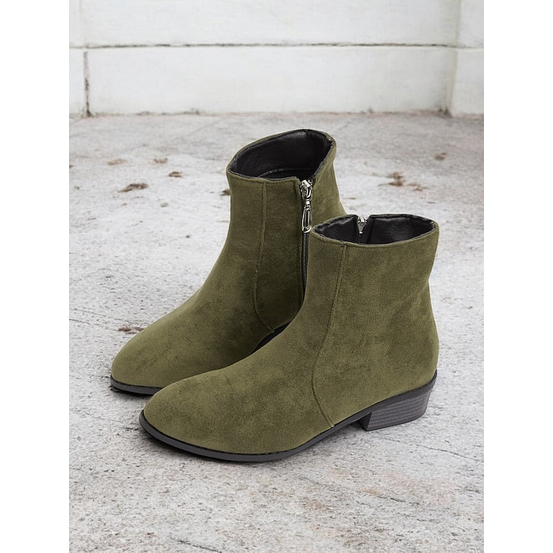Kessoro women's side-zip low block heel ankle boots in brown, green and black - view 9