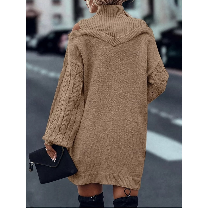 Kessoro women's cold-shoulder turtleneck sweater dress in a soft cozy knit