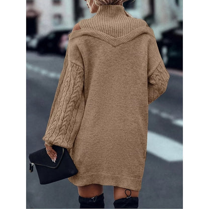 Kessoro women's cold-shoulder turtleneck sweater dress in a soft cozy knit