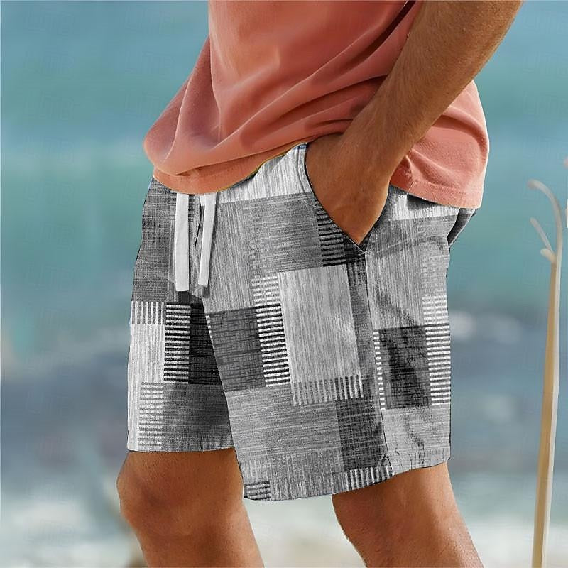 Kessoro men's patchwork drawstring vacation swim shorts in khaki, blue, green and grey, men's swimwear — view 4 of 4