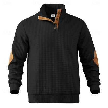 Kessoro waffle textured stand collar pullover for men in Khaki, view 5