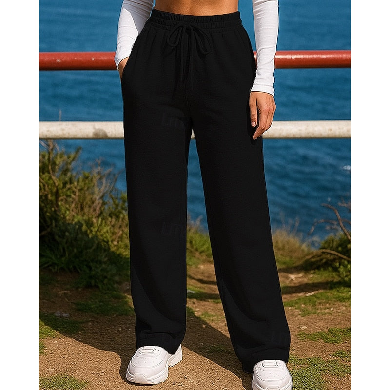 Kessoro women's high-waist wide-leg lounge pants in light grey, dark grey, black and khaki