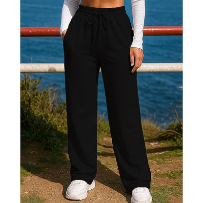 Kessoro women's high-waist wide-leg lounge pants in light grey, dark grey, black and khaki