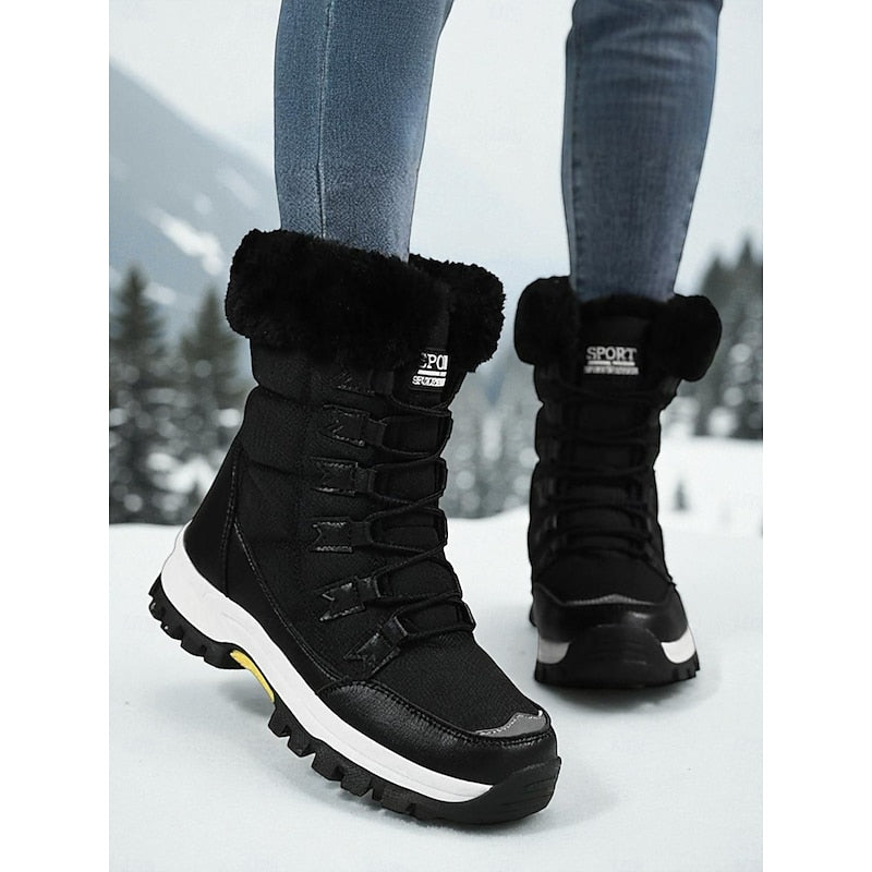 Kessoro women's plush lined lace-up winter snow boots in white and black - view 7