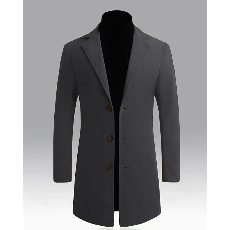 Kessoro men's classic long tailored overcoat in dark grey, black and red