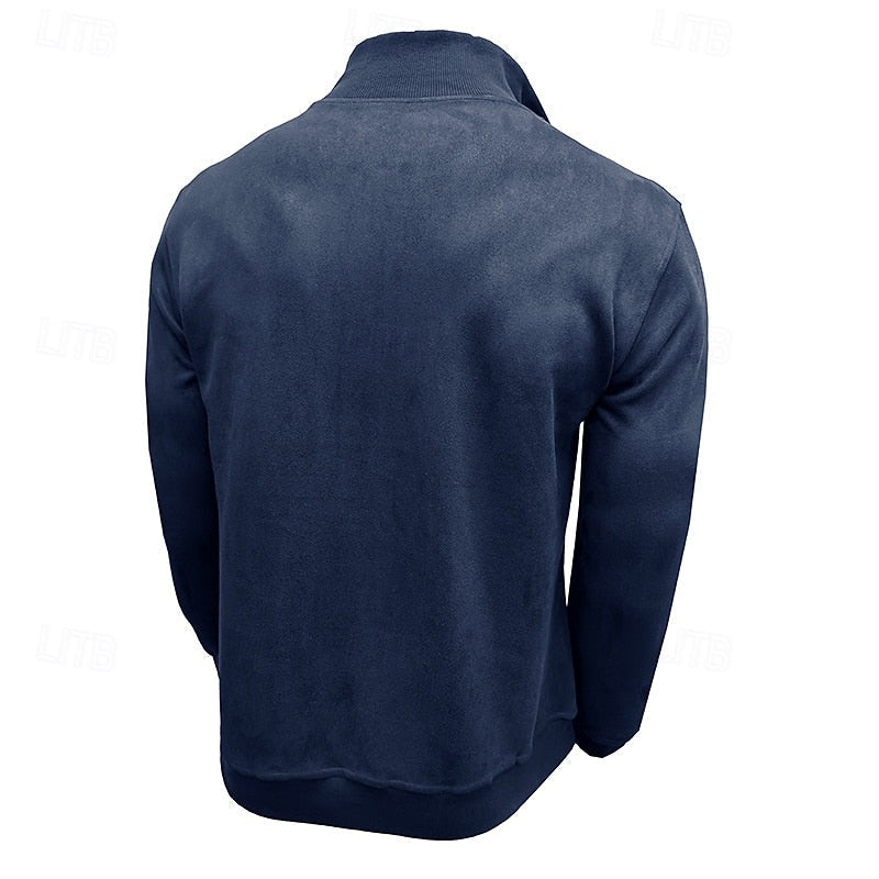 Kessoro men's quarter-zip stand-collar sweatshirt in royal blue, grey, brown, black and army green