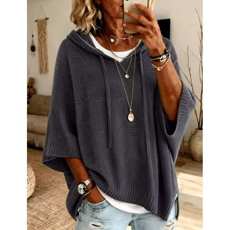 Kessoro relaxed hooded knit sweater for women in Purple, view 5