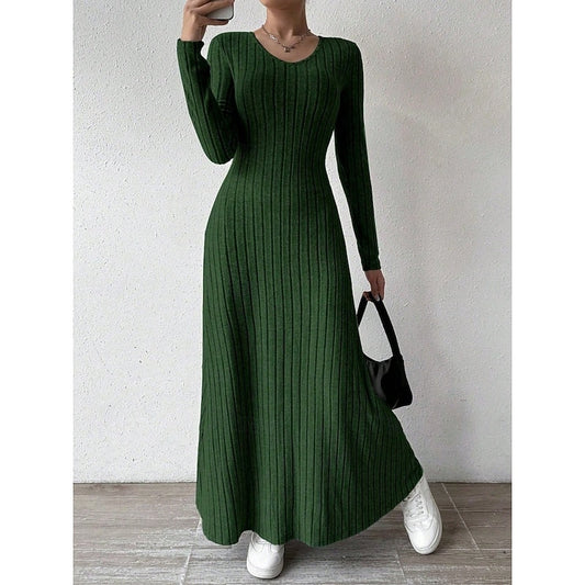 Kessoro women's ribbed long-sleeve fitted maxi dress with an elongating silhouette