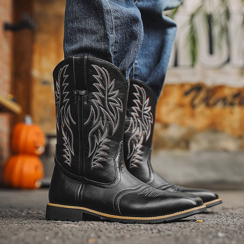 Kessoro men's embroidered western cowboy boots in brown or black, view 10 of 10