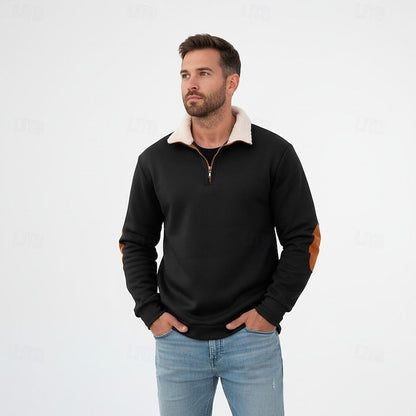 Kessoro men's standing collar half-zip pullover sweater in black, khaki, light grey, dark grey and navy blue