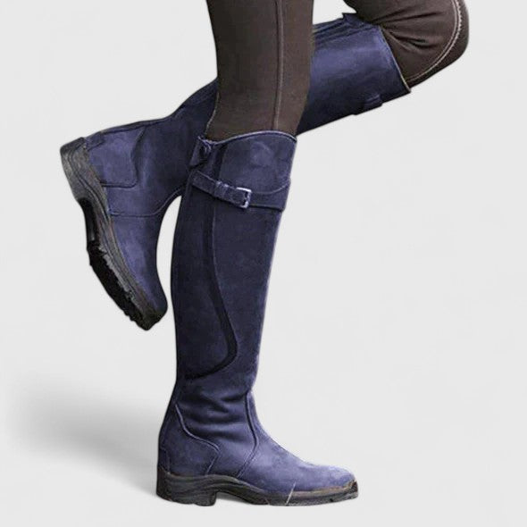 Kessoro women's buckle accent comfort boots in dark brown, black, blue and green