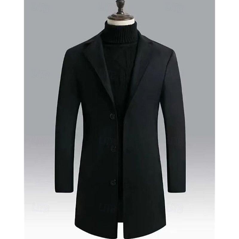 Kessoro men's classic long tailored overcoat in dark grey, black and red