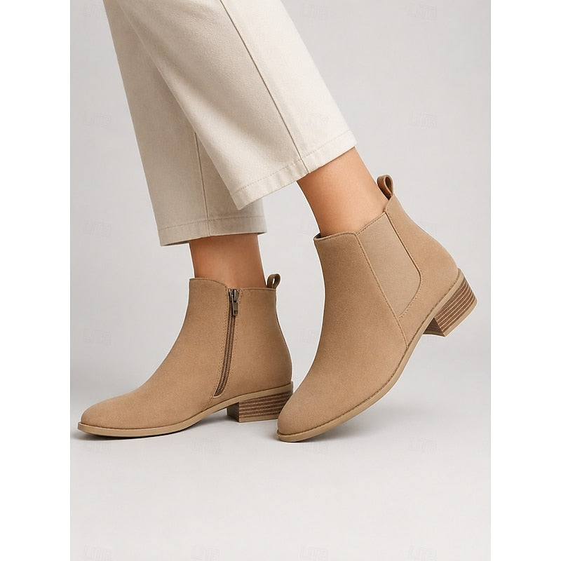 Kessoro women's pointed-toe low block heel ankle boots in khaki, gray, black, dark brown and beige - view 6