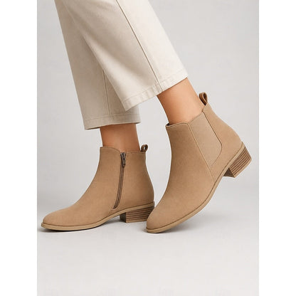 Kessoro women's pointed-toe low block heel ankle boots in khaki, gray, black, dark brown and beige - view 6