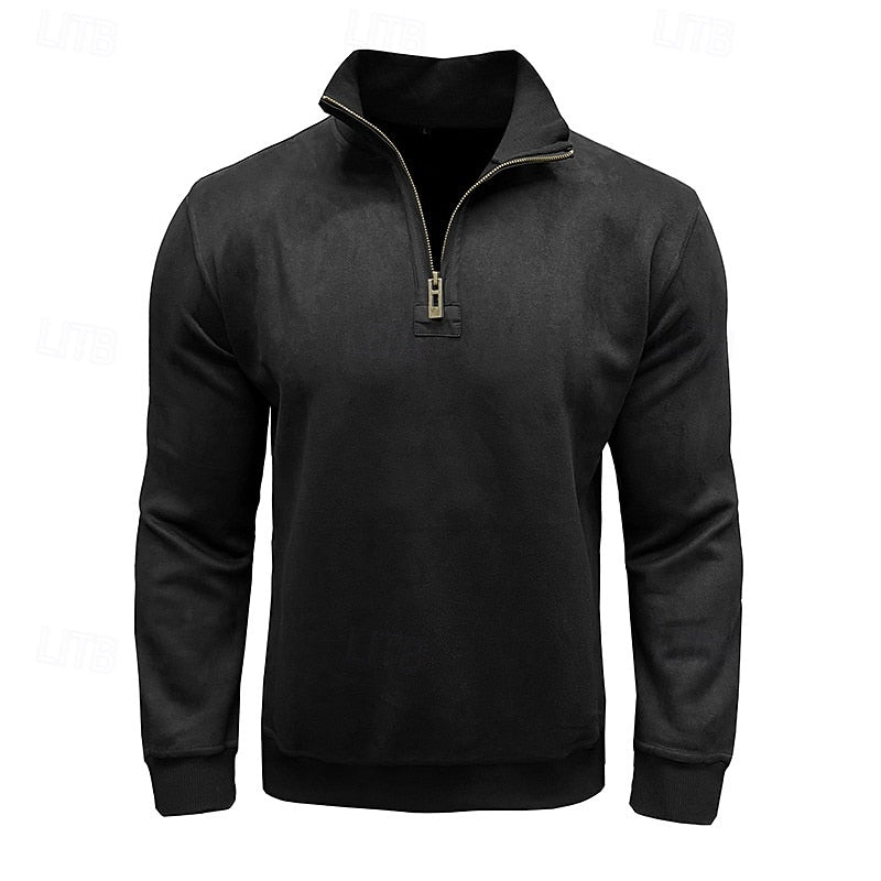 Kessoro men's quarter-zip stand-collar sweatshirt in royal blue, grey, brown, black and army green