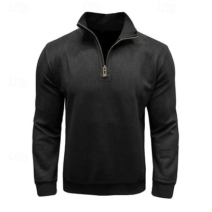 Kessoro men's quarter-zip stand-collar sweatshirt in royal blue, grey, brown, black and army green