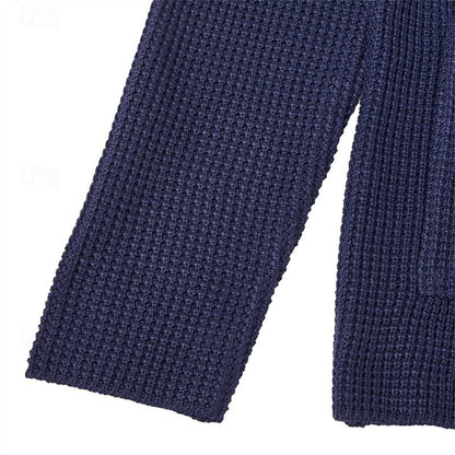Kessoro men's waffle-knit stand-collar button cardigan in blue, navy or red brown