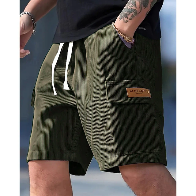 Kessoro men's relaxed fit drawstring cargo shorts in neutral, green and navy tones