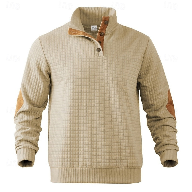 Kessoro waffle textured stand collar pullover for men in Army Green, view 13