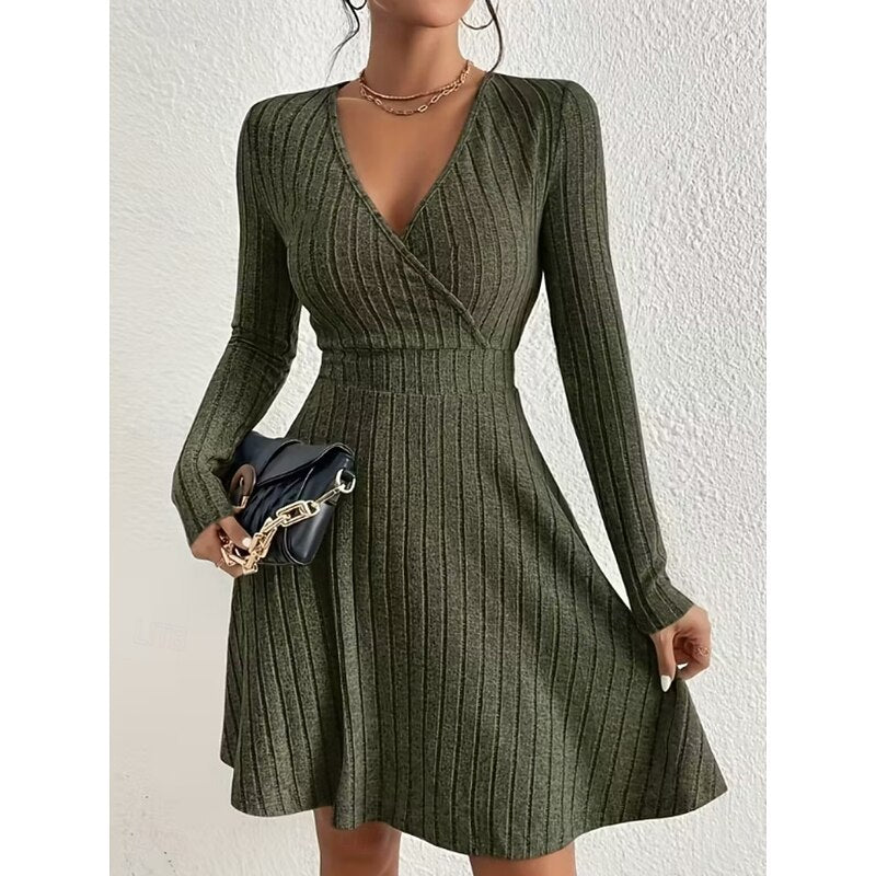 Kessoro women's wrap-neck A-line dress with a defined waist and softly flared skirt