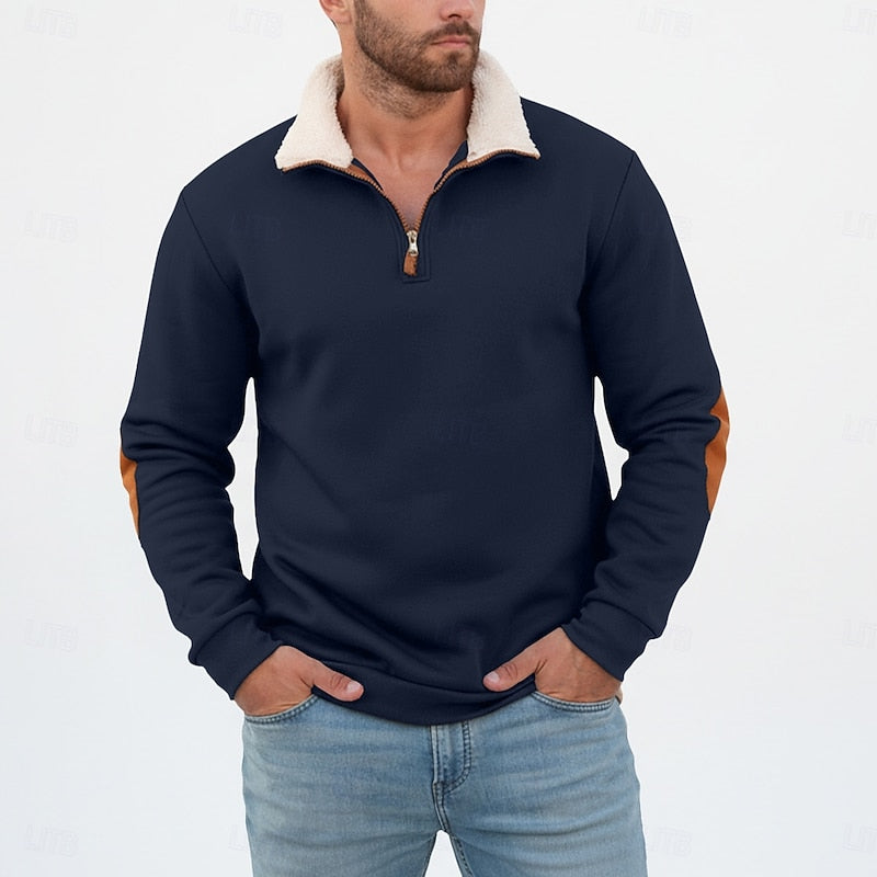Kessoro men's standing collar half-zip pullover sweater in black, khaki, light grey, dark grey and navy blue