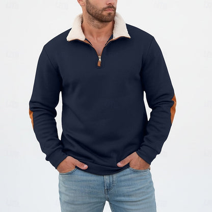 Kessoro men's standing collar half-zip pullover sweater in black, khaki, light grey, dark grey and navy blue