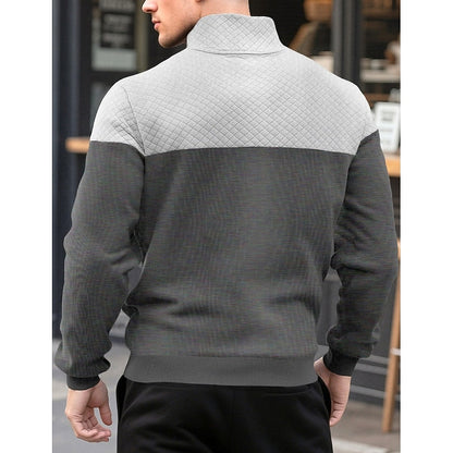 Kessoro men's textured quarter-zip color block sweatshirt in grey, army green, navy and khaki