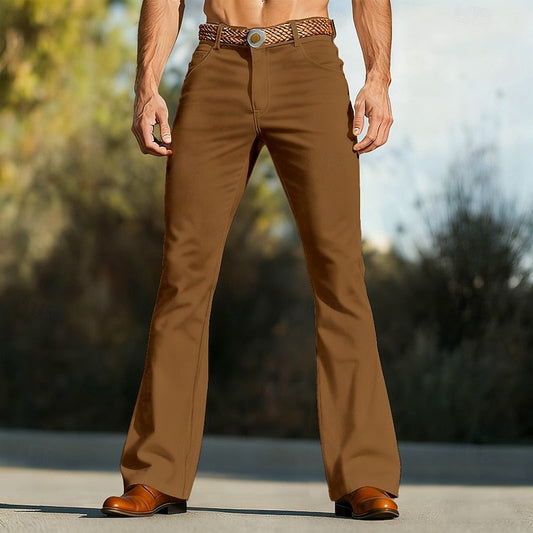 Kessoro men's retro straight-leg flared trousers in brown, white and black, view 1