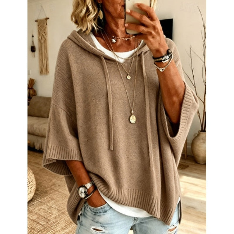 Kessoro relaxed hooded knit sweater for women in Pink, view 7