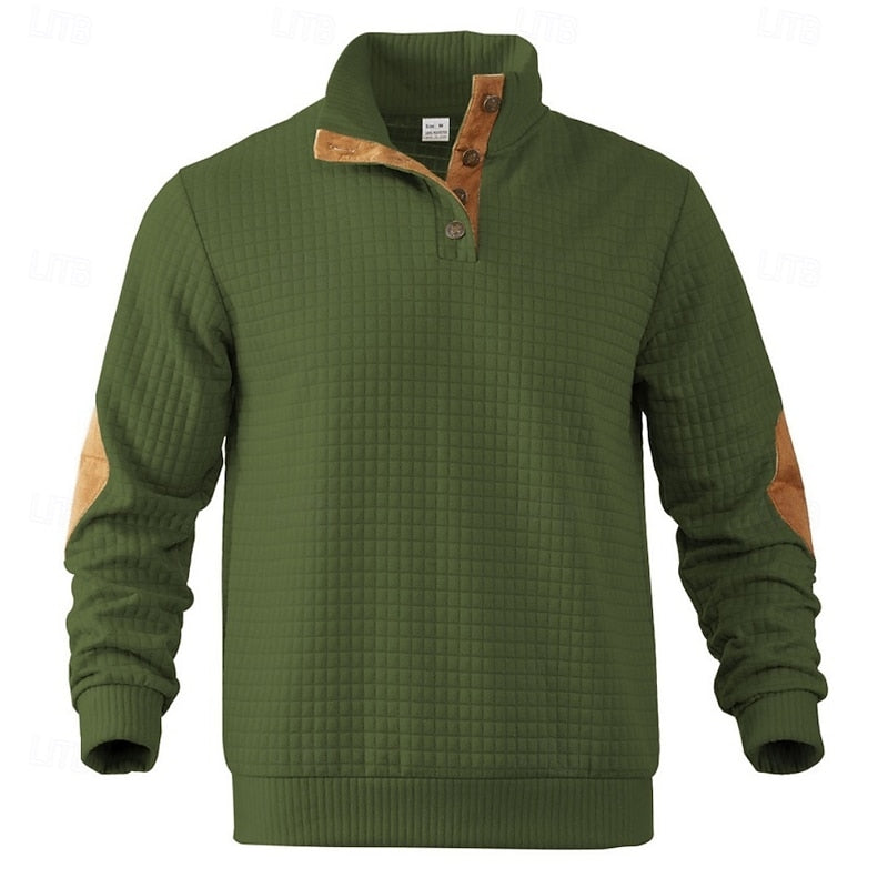 Kessoro waffle textured stand collar pullover for men in Army Green, view 8