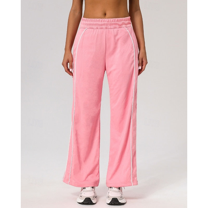 Kessoro women's relaxed side-stripe straight-leg joggers in wine, black or pink