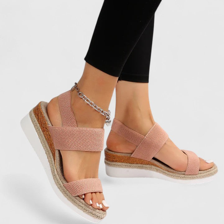 Women's stretch-strap comfort wedge sandals in brown, pink, black, blue and grey — Kessoro, image 7 of 11
