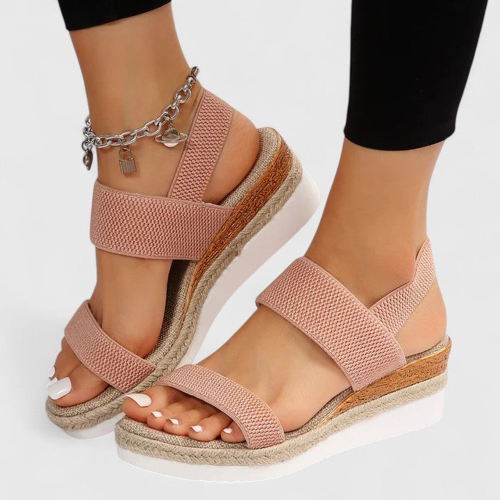 Women's stretch-strap comfort wedge sandals in brown, pink, black, blue and grey — Kessoro, image 8 of 11