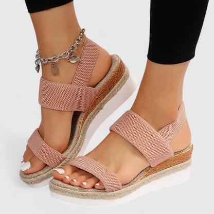 Women's stretch-strap comfort wedge sandals in brown, pink, black, blue and grey — Kessoro, image 8 of 11