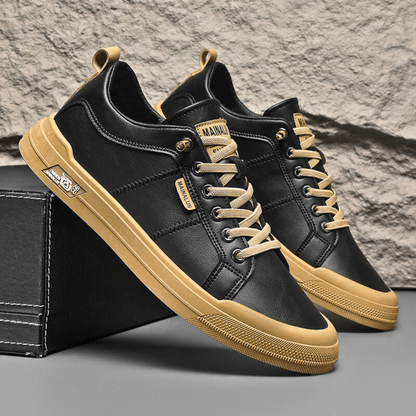 Men's premium leather low-top everyday sneakers in white and black