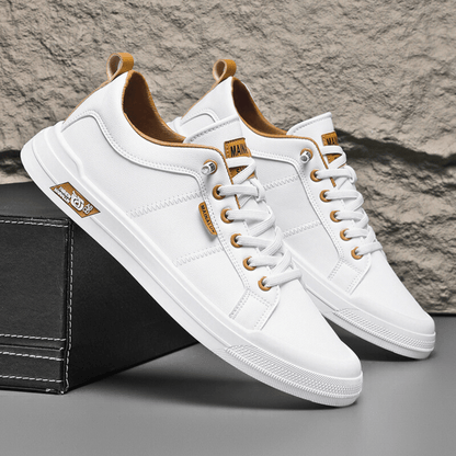 Men's premium leather low-top everyday sneakers in white and black