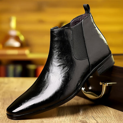Kessoro men's polished slip-on ankle Chelsea boots in brown and black - view 2