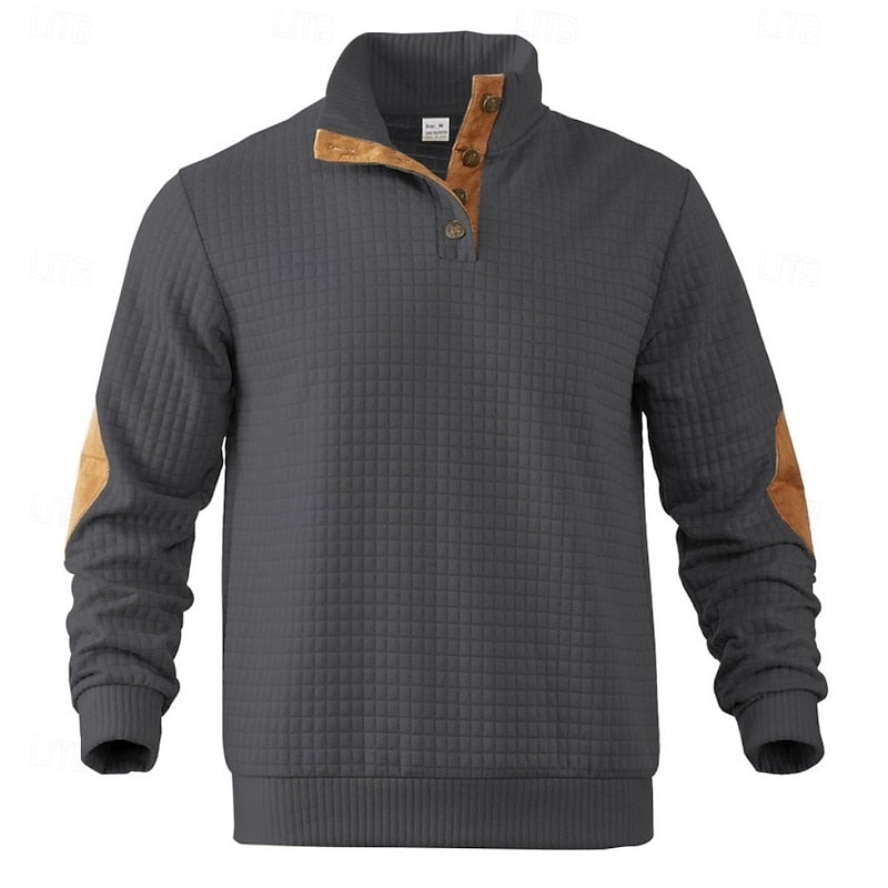 Kessoro waffle textured stand collar pullover for men in White, view 11