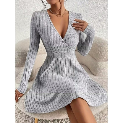 Kessoro women's wrap-neck A-line dress with a defined waist and softly flared skirt