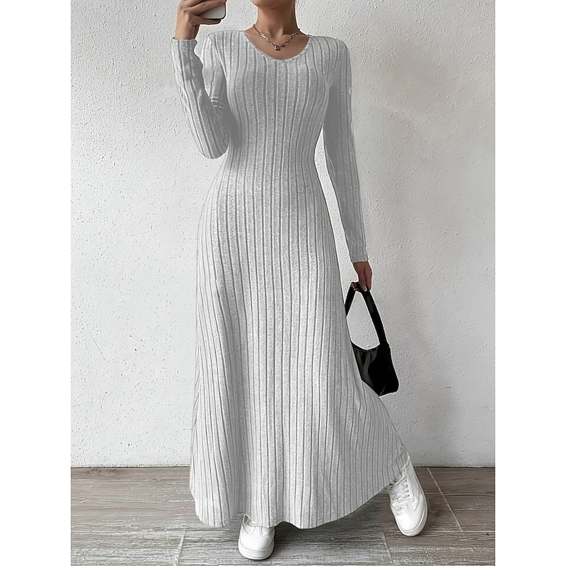 Kessoro women's ribbed long-sleeve fitted maxi dress with an elongating silhouette