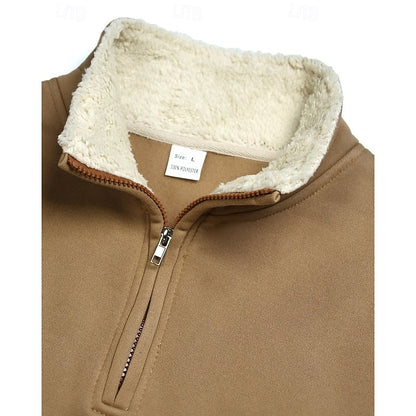 Kessoro men's standing collar half-zip pullover sweater in black, khaki, light grey, dark grey and navy blue