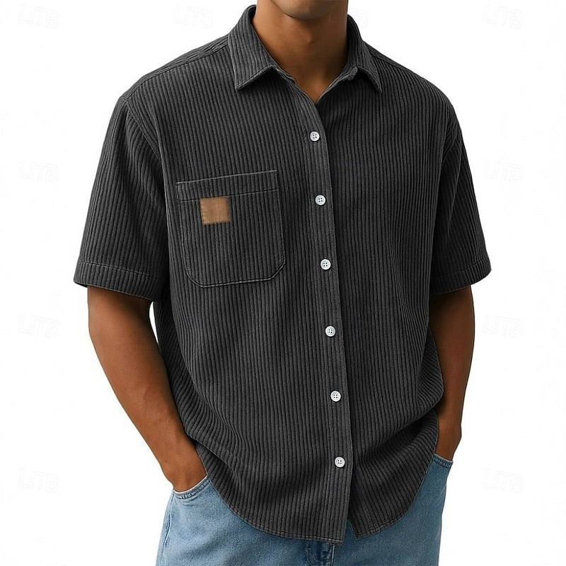 Kessoro men's ribbed textured short-sleeve button-up shirt in blue, khaki, green, black and navy