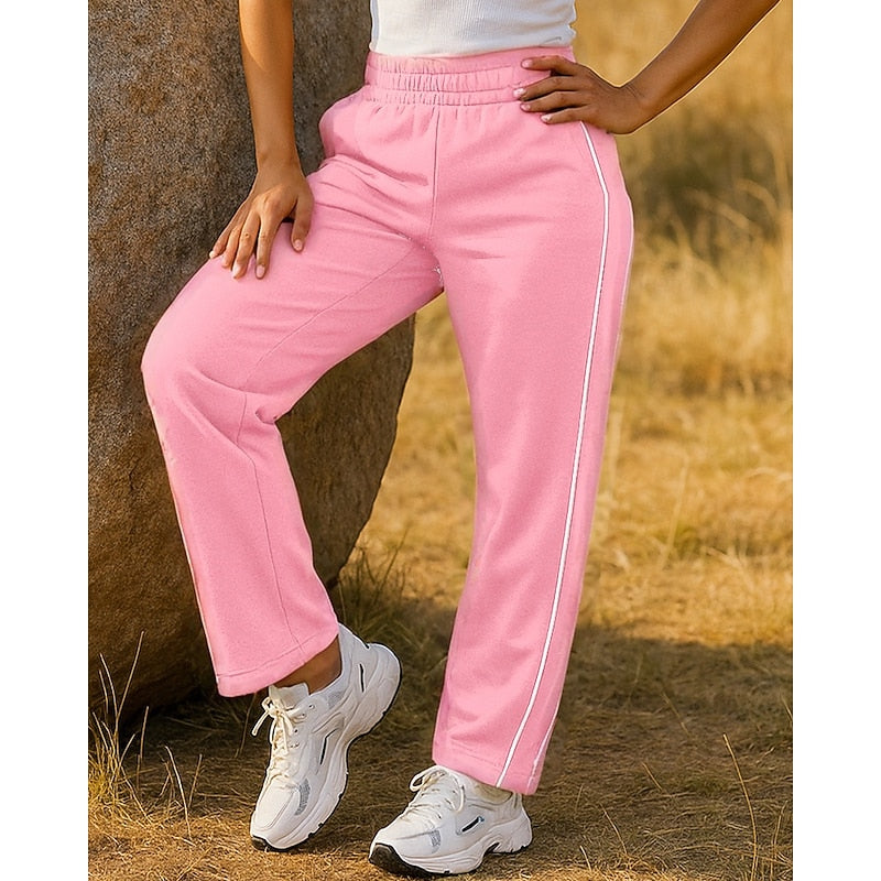Kessoro women's relaxed side-stripe straight-leg joggers in wine, black or pink