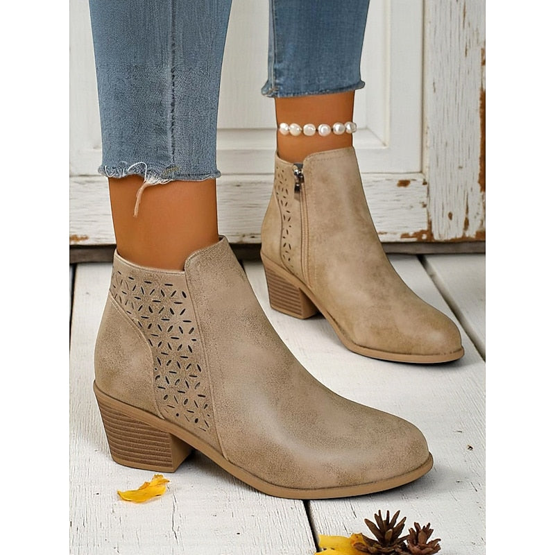 Kessoro women's cutout side-zip low block heel ankle boots in brown, khaki, black and blue - view 9