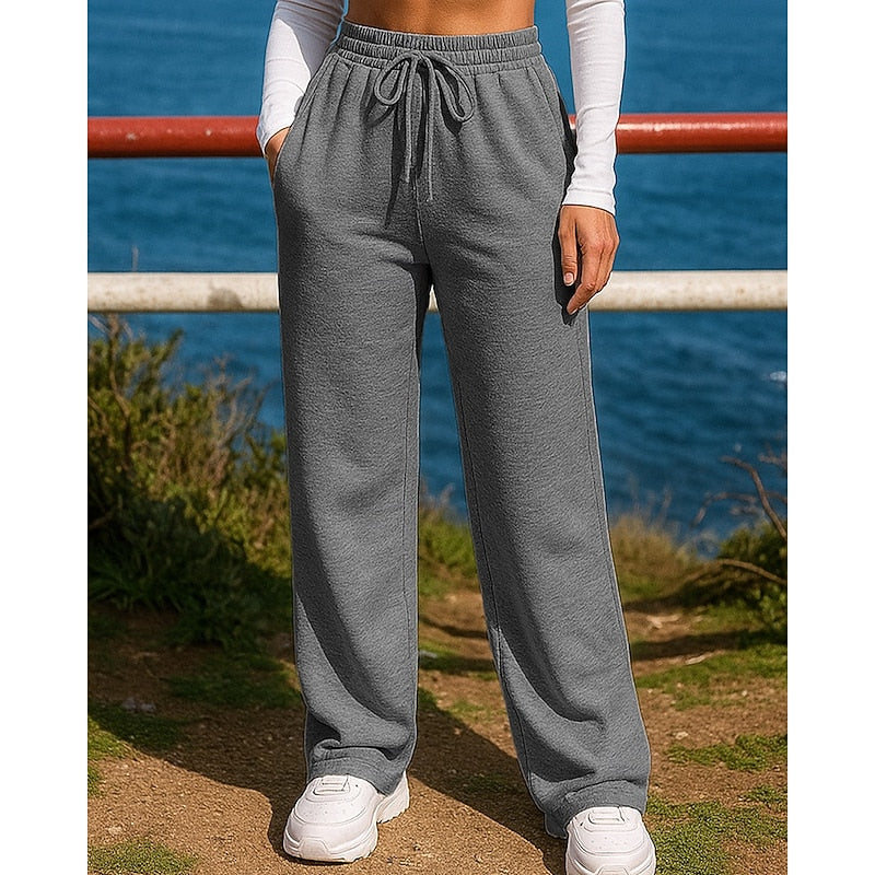 Kessoro women's high-waist wide-leg lounge pants in light grey, dark grey, black and khaki