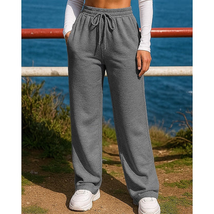 Kessoro women's high-waist wide-leg lounge pants in light grey, dark grey, black and khaki