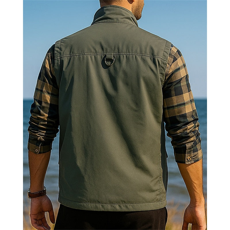 Kessoro men's rugged multi-pocket utility vest in black, army green, khaki and navy, view 2